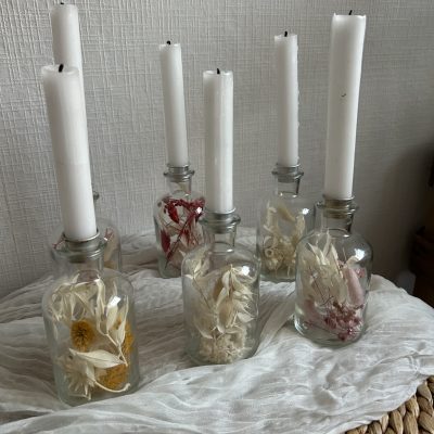 Hochzeitskathi - Vasen mit Kerzen Boho Trockenblumen