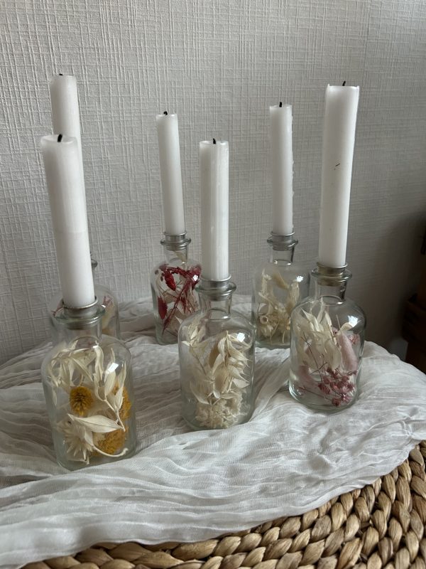 Hochzeitskathi - Vasen mit Kerzen Boho Trockenblumen