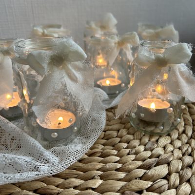Hochzeitskathi - Perlen Teelichter mit schleifen