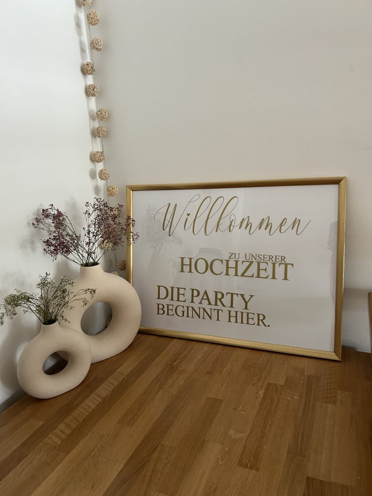 Hochzeitskathi - Willkommensschild gold