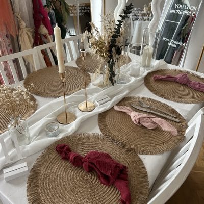 Hochzeitskathi - Leihartikel Dekoration - Platzsets mediterran