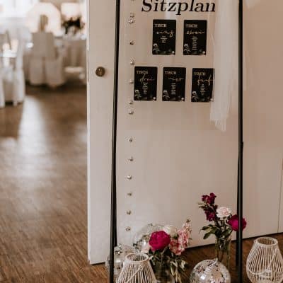 Hochzeitskathi - Leihartikel Dekoration - Sitzplan schwarz